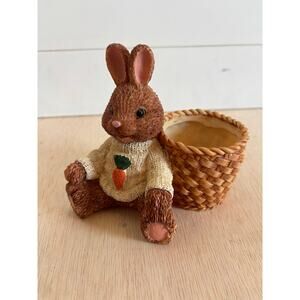 Vintage New Holland Floral 1998 Bunny With Sweater Planter Flower Pot